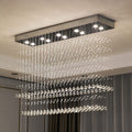 47 In. 10 Light Chrome Modern Raindrop Crystal Chandelier Luxury Rectangular Flush Mount Ceiling Light For Dining Kitchen Island