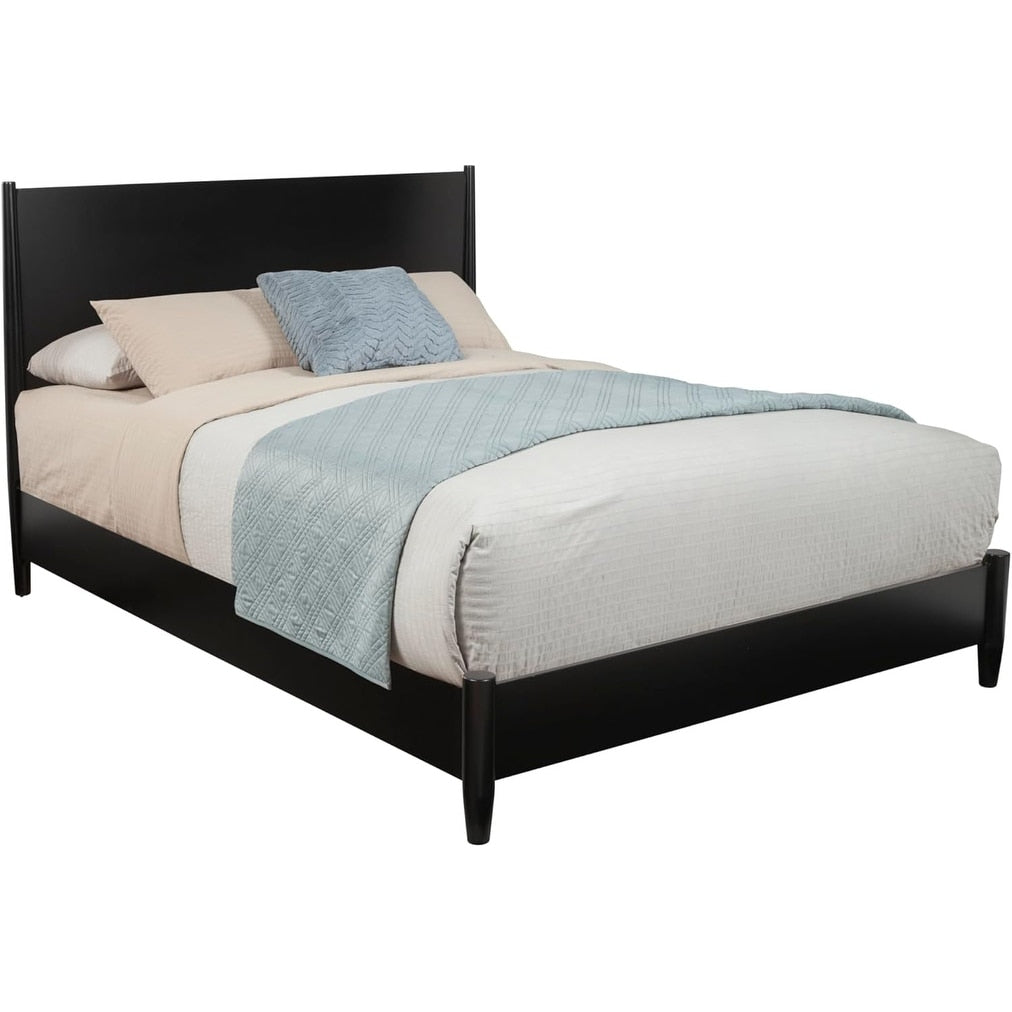 47 In.H Black Wood Frame Full Size Panel Bed With Microfiber Upholstery Material And Bed Frame Mounted