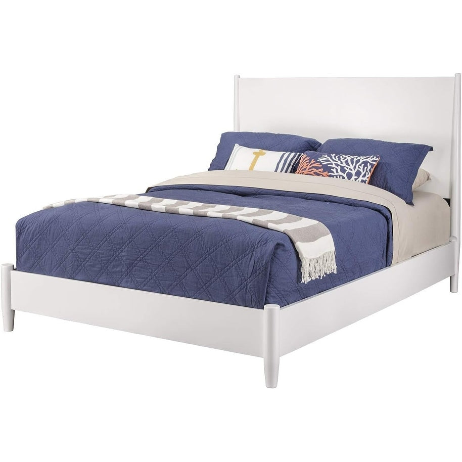 47 In.H White Wood Frame King Size Panel Bed With Microfiber Upholstery Material And Bed Frame Mounted