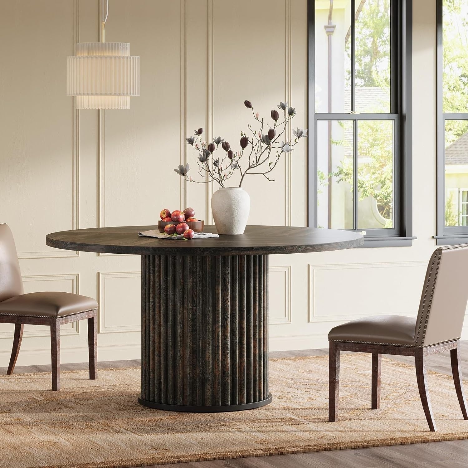47.2 Inch Round Kitchen Dining Table For 4 6 Fluted Mdf Metal Base