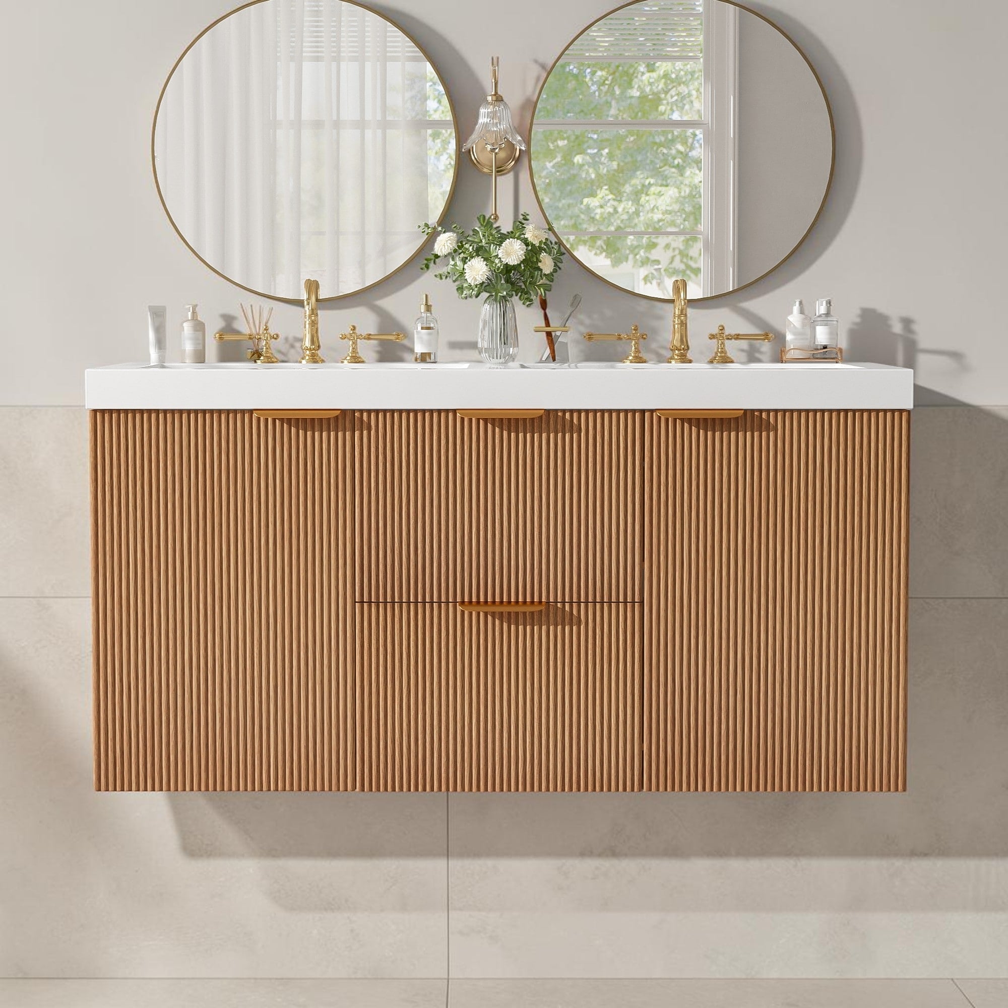 47.24 Inch Double Sink Floating Bathroom Vanity With Smc Top Wall Mounted Mdf Storage Cabinet