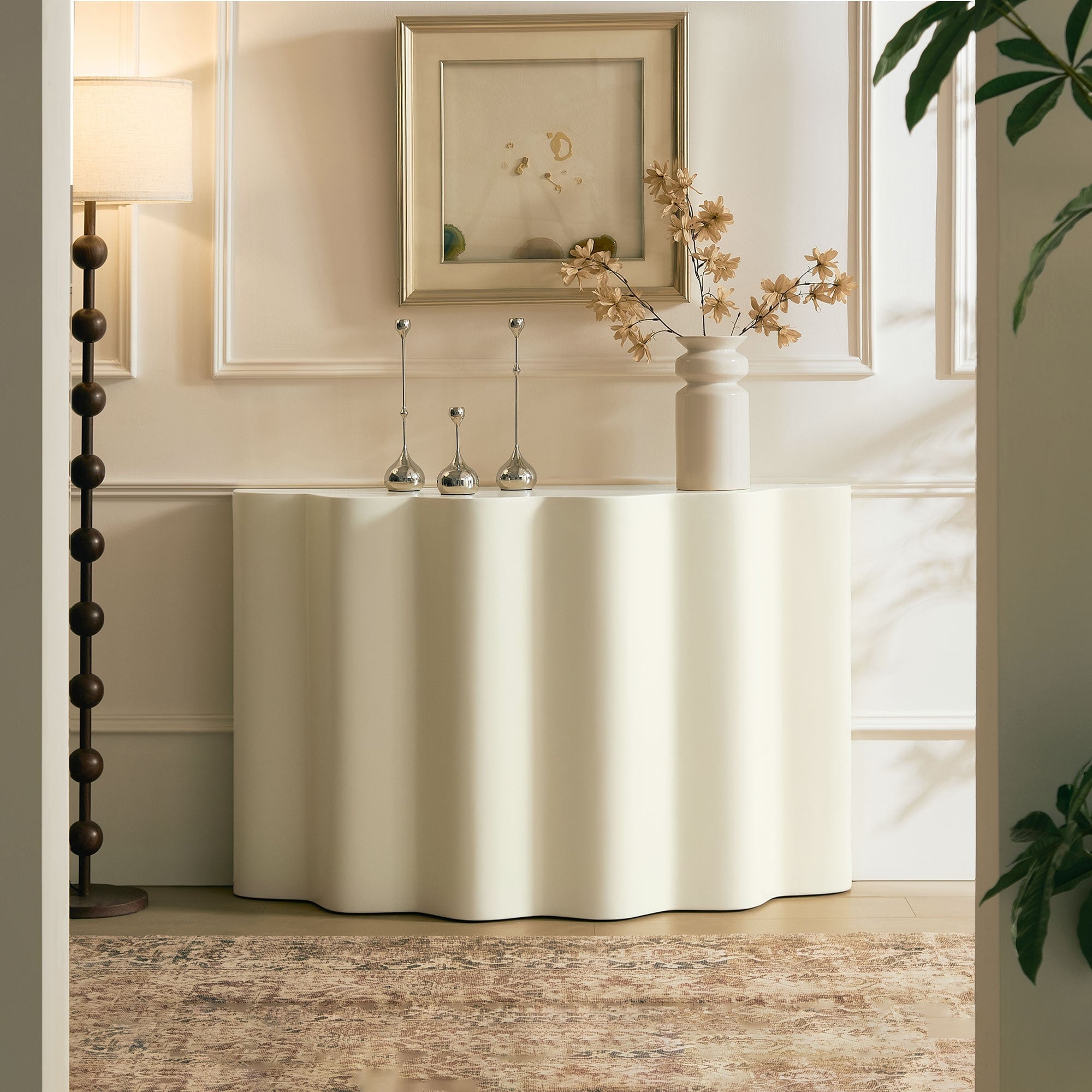 47.24 Inch Fiberglass Entryway Table For Living Room Narrow Console Table Modern Wavy Design Sofa Table Entrance Table