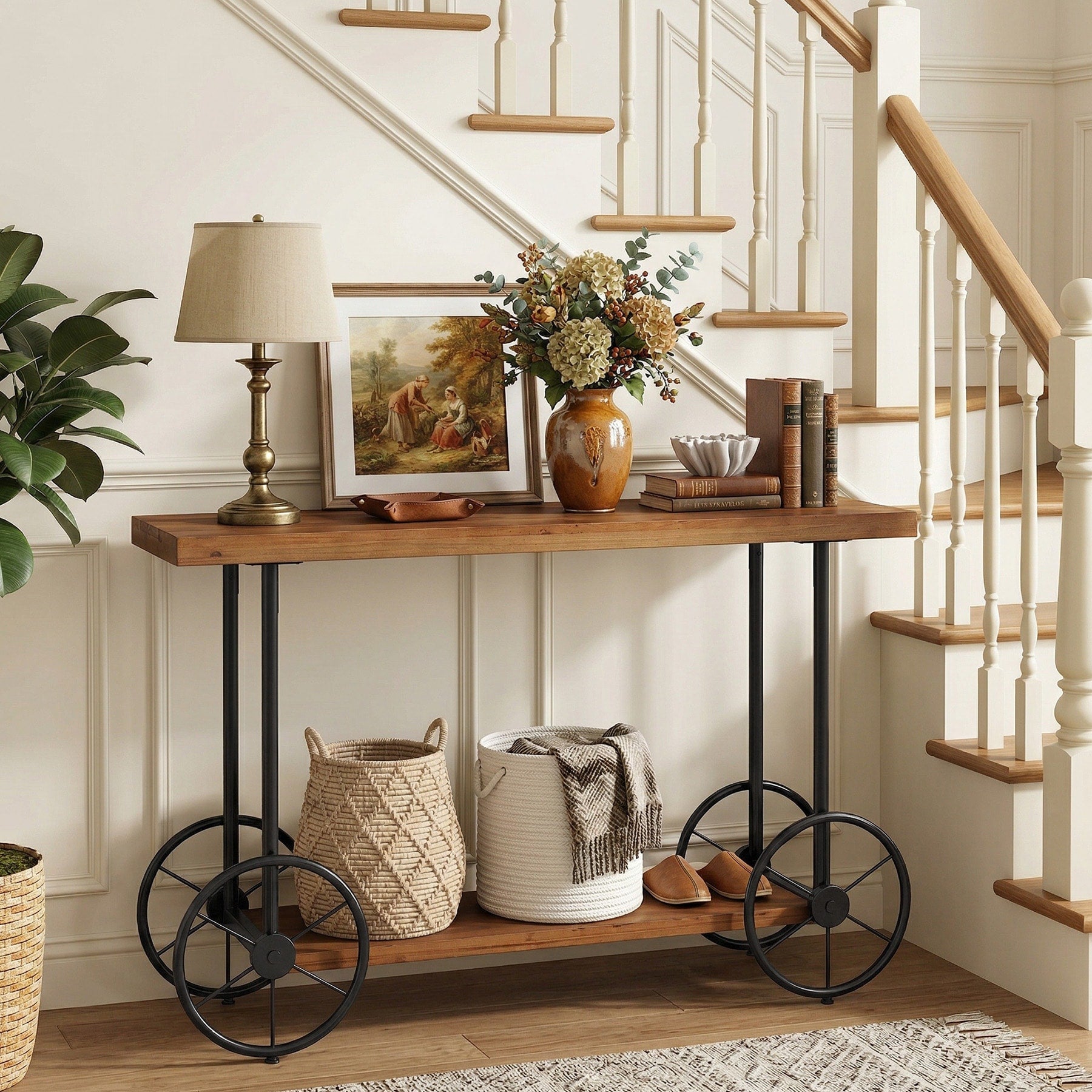47.24 Inch Solid Wood Industrial Entryway Console Table With Storage 11.61 D X 47.24 W X 31.5 H