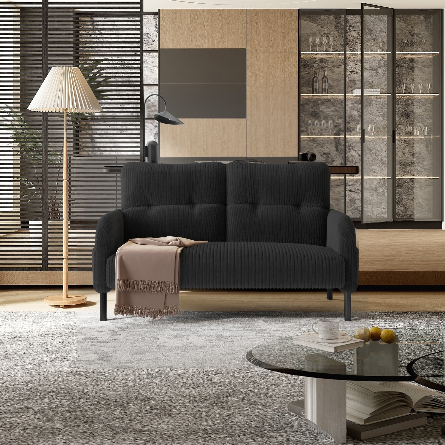 47.24 Corduroy 2 Seater Sofa With Side Pockets