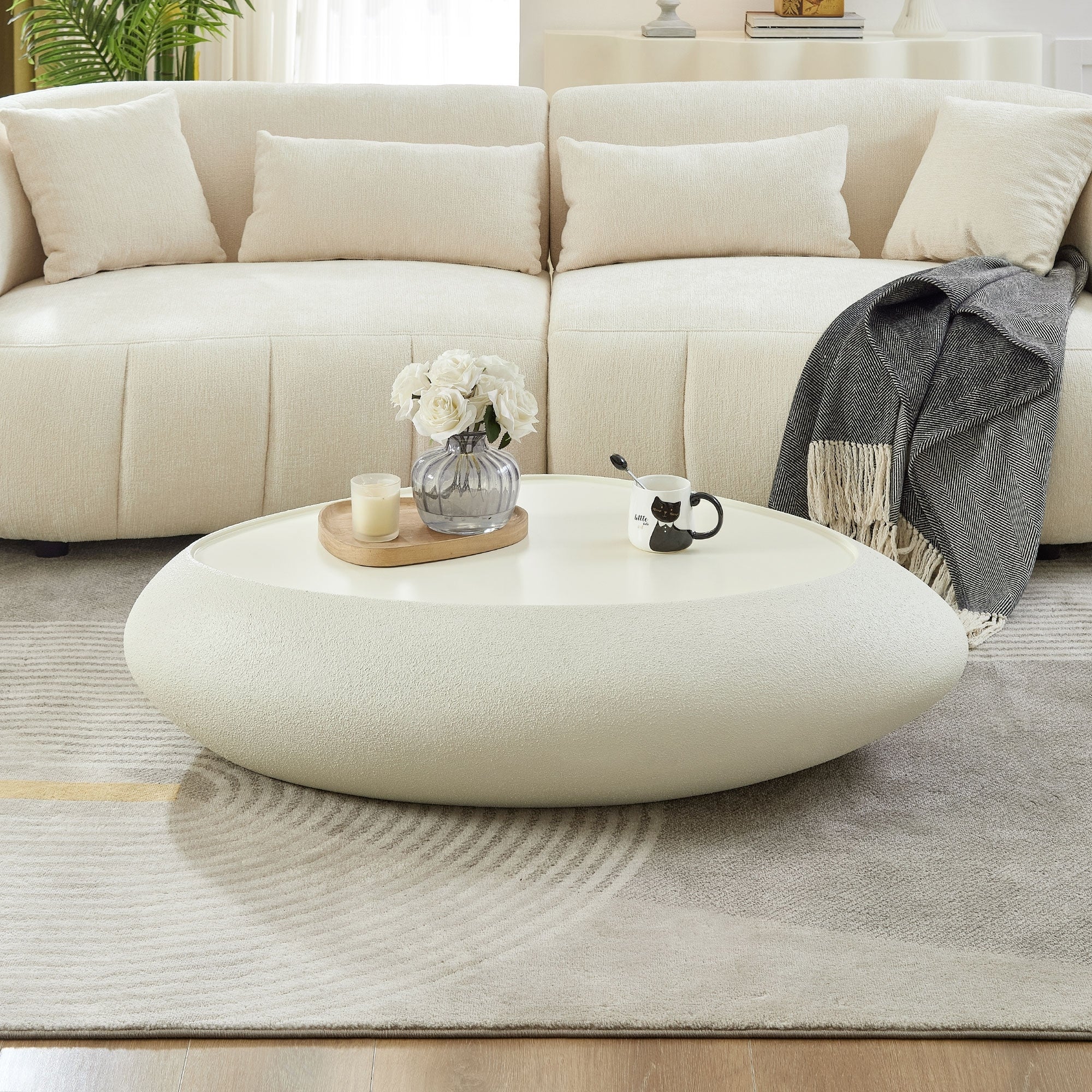 47.24 Fiberglass Oval Faux Matte Rocks Coffee Table