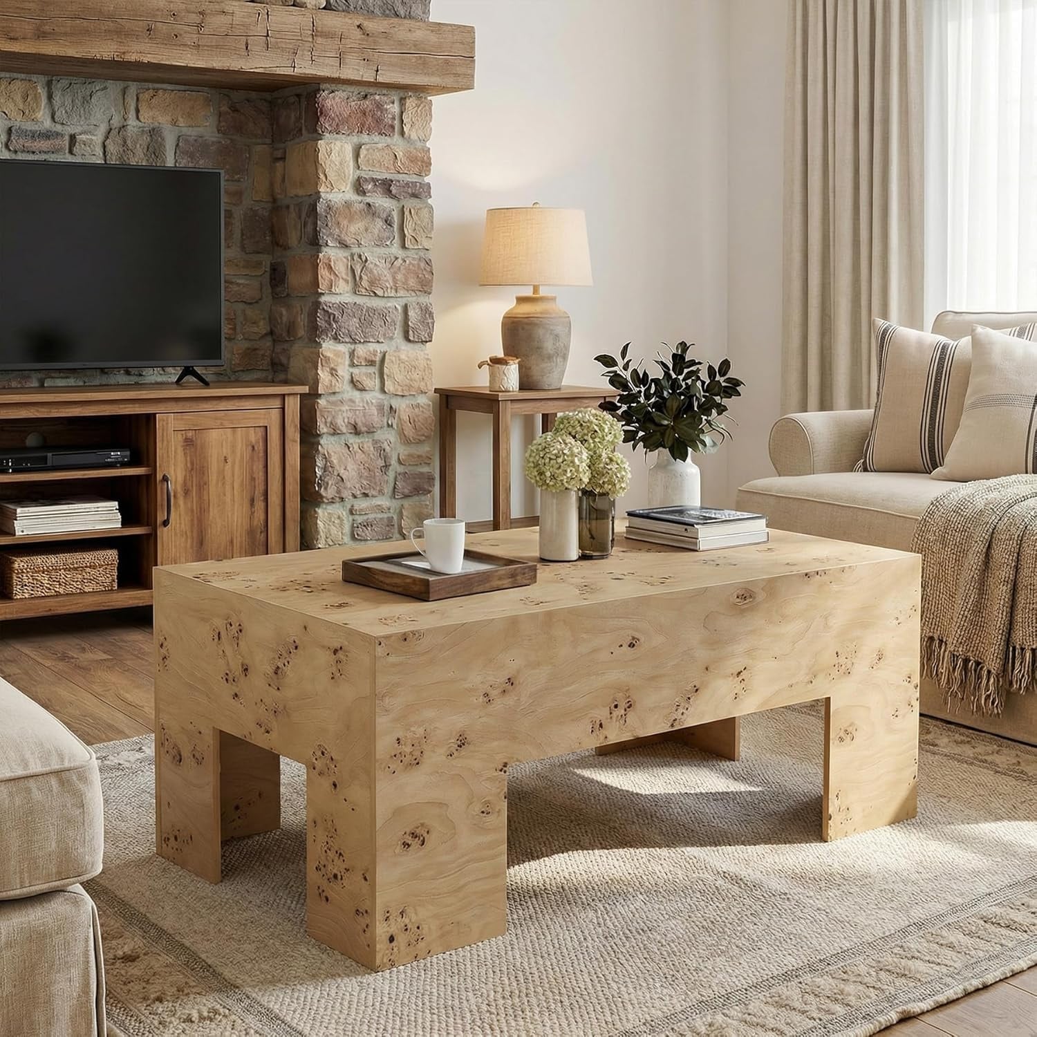 47.24 Modern Coffee Table Center Table With Burl Wood Veneer