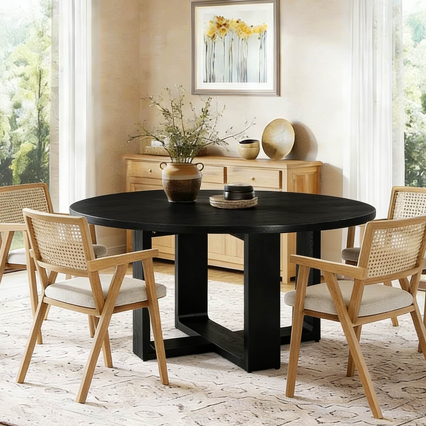 47.24 Round Dining Table For 4 6 People Solid Wood Kitchen Table