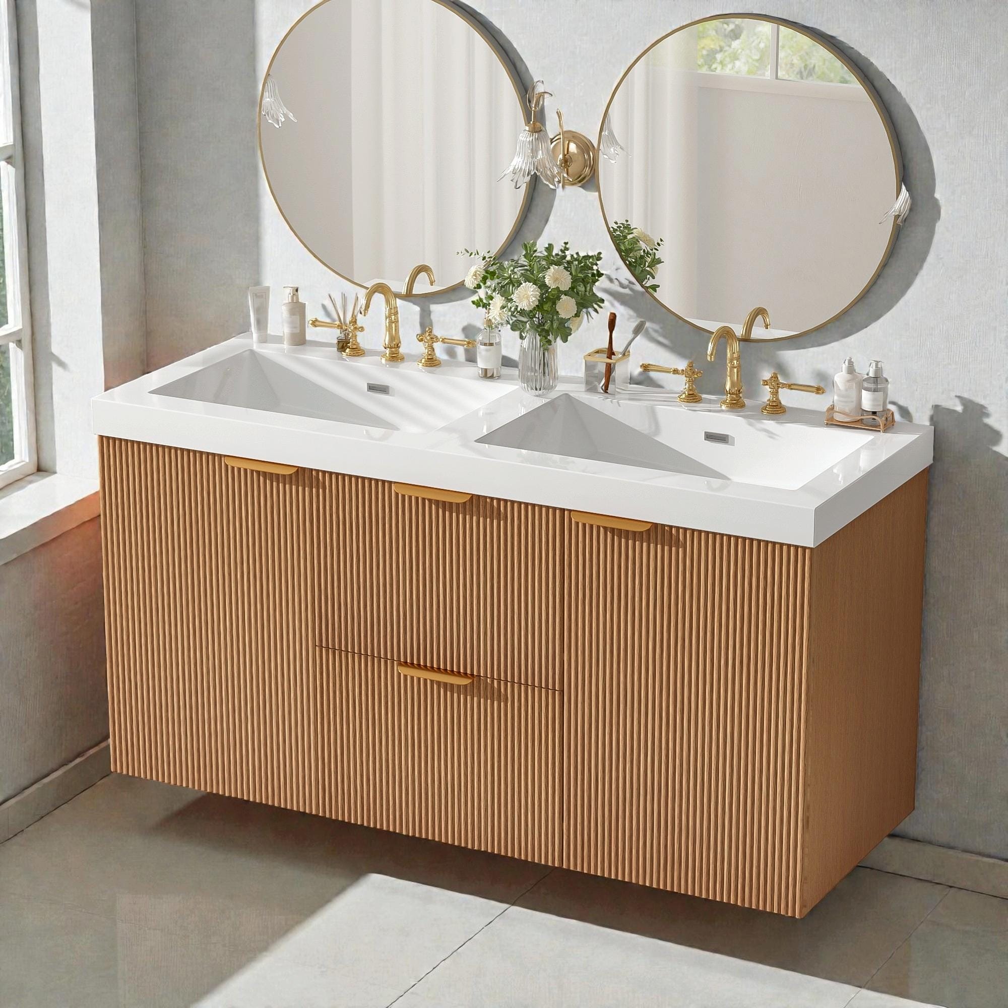 47.24 Wall Mounted Double Sink Bathroom Vanity With Smc Top