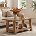 47.24 Solid Wood Coffee Table Rectangle Center Table With Storage Shelf 23.6 D X 47.2 W X 19.7 H