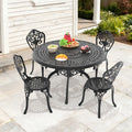 47.24In Round Black Cast Aluminum Outdoor Dining Table With Unbrella Hole 4 Outdoor Dining Chairs Without Cushion