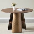 47.25 Inch Round Dining Table Retro Style Brushed Texture Suitable For 4 6 People Mdf Tabletop Metal Frame