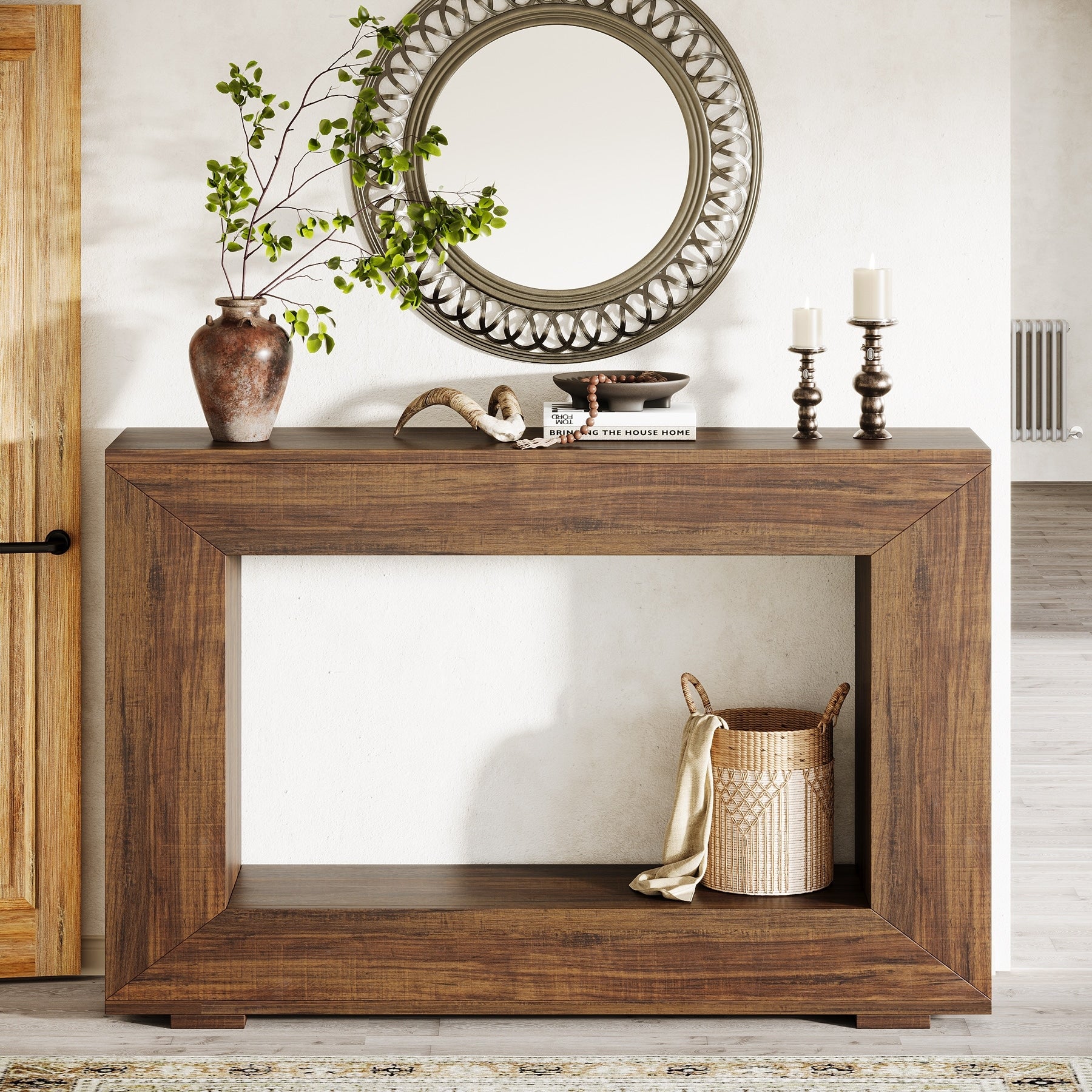 47.2 Farmhouse Narrow Entryway Console Table For Living Room Wooden Rectangular Sofa Table Behind The Couch