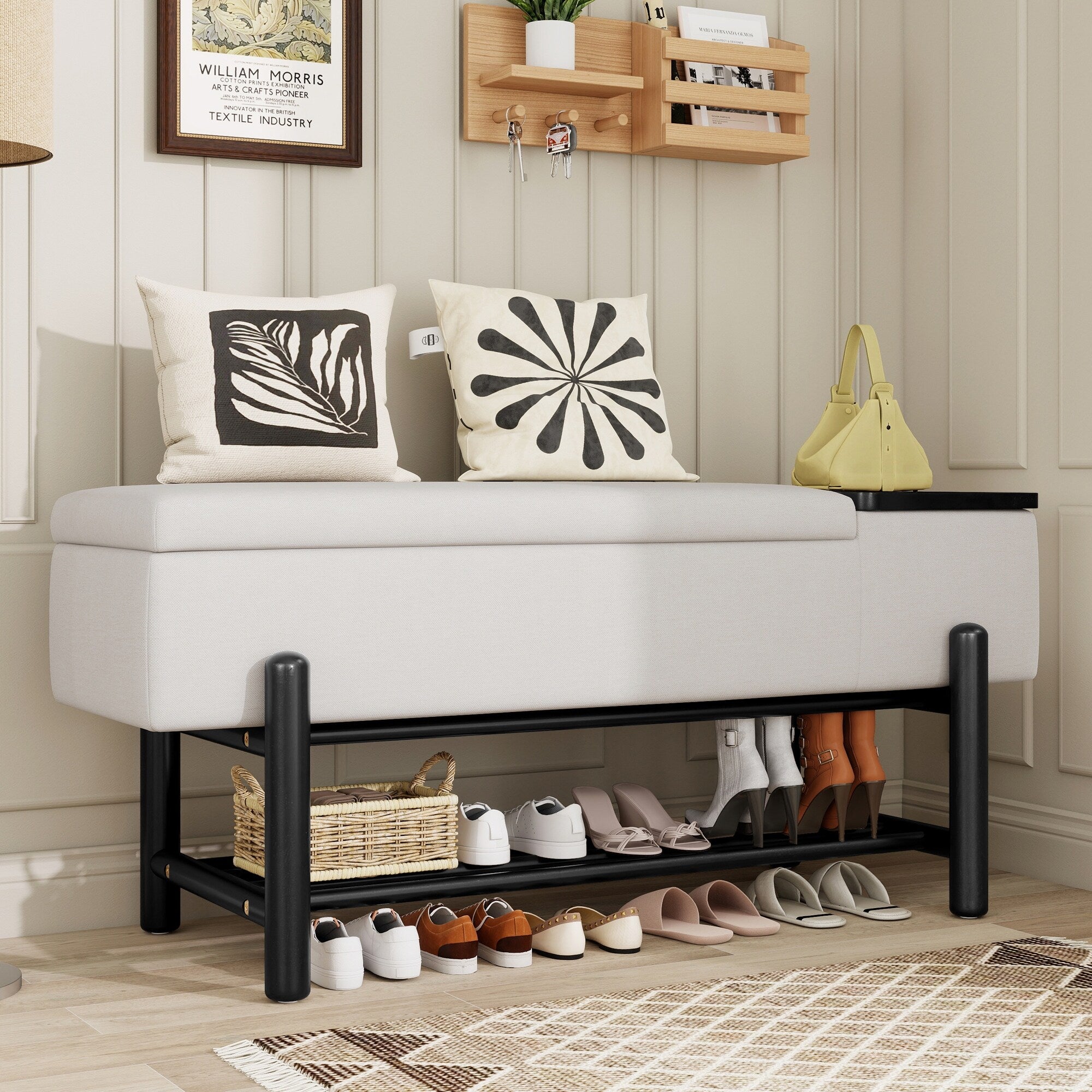 47.2 Farmhouse Upholstered Storage Bench With Hidden Compartment
