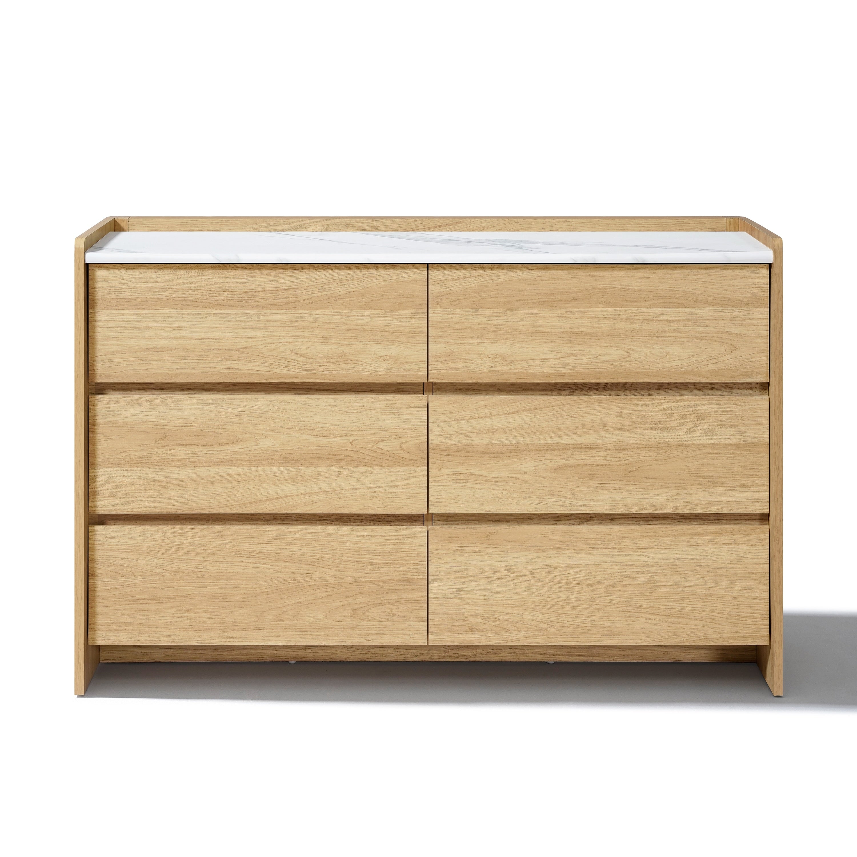 47.2 Hazel Oak 6 Drawer Dresser With Faux Marble Top Durable Manufactured Wood
