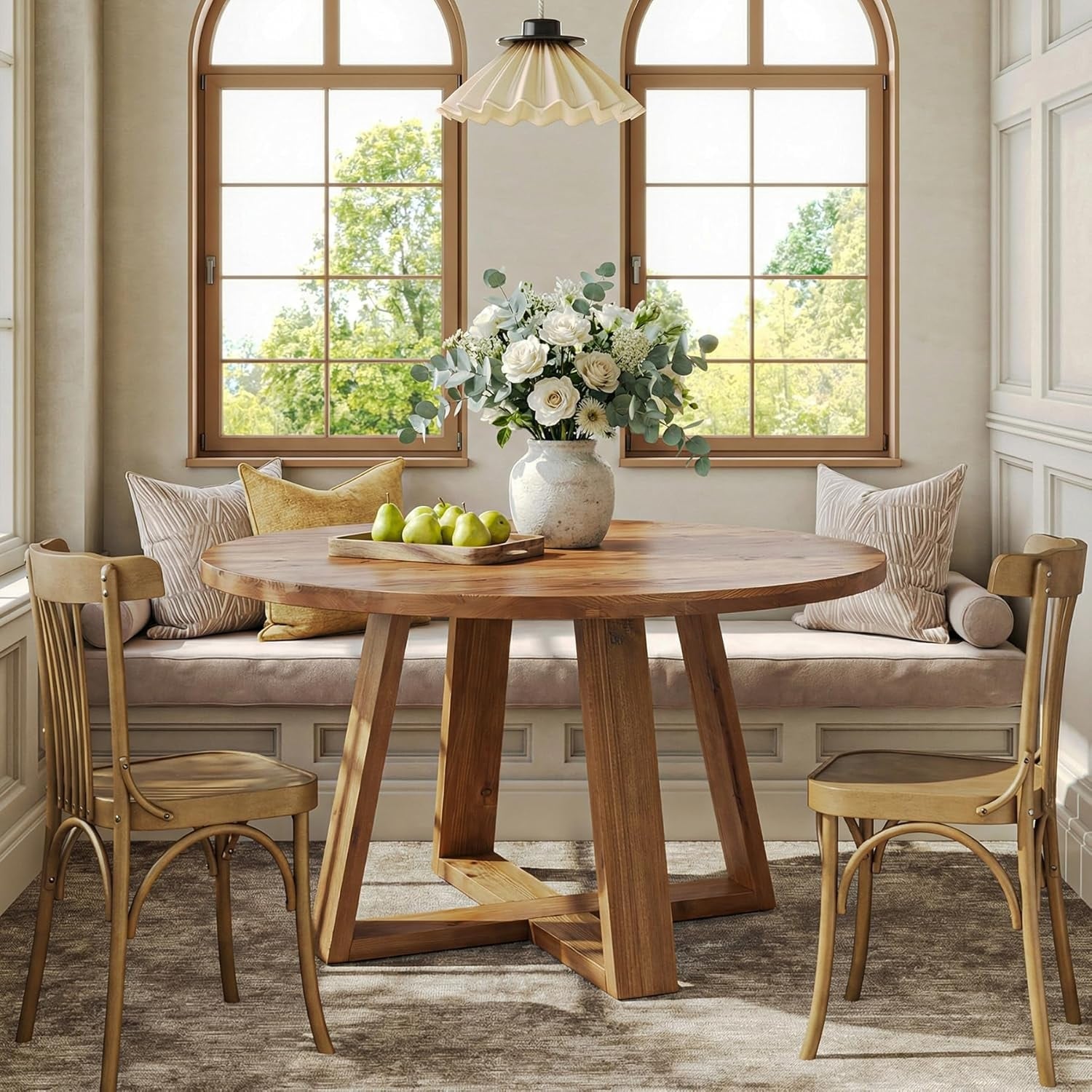 47.2 Solid Wood Dining Table Farmhouse Round Kitchen Table