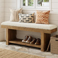 47.2 Solid Wood Entryway Bench 2 Tier Farmhouse Upholstered Bedroom Bench