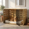 47.2 Wooden Dog Crate Furniture Large Indoor Dog Kennel With Metal Doors Solid Pine Wood Pet Crate End Table For Large Dogs