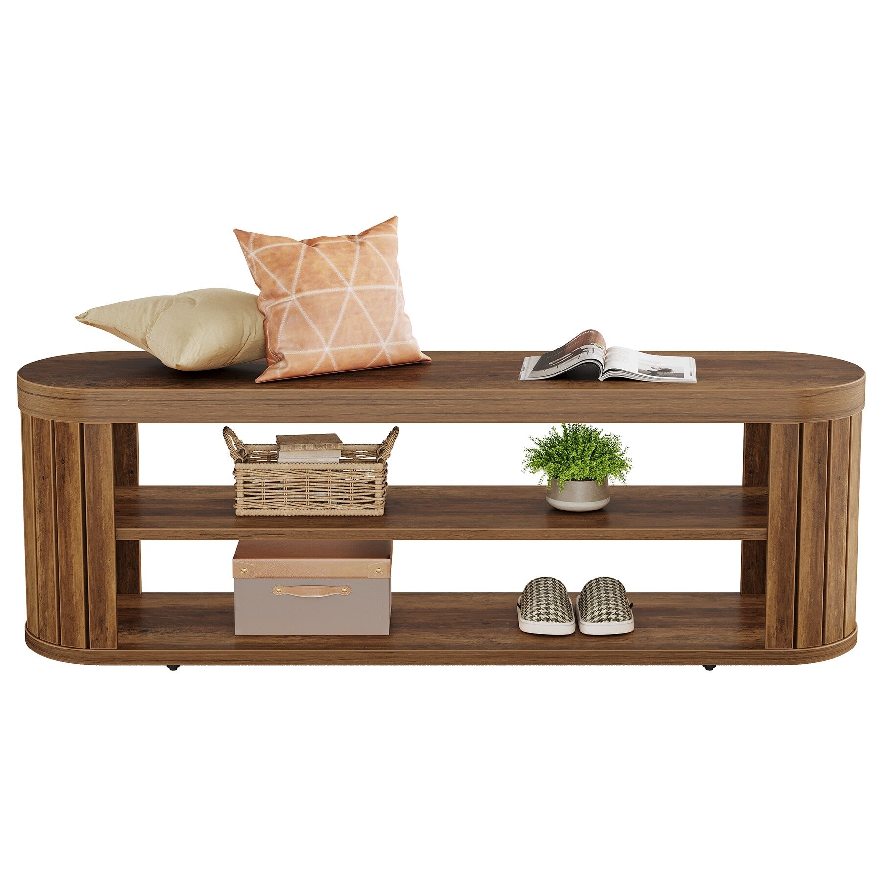47.2 Wooden Entryway Bench Farmhouse Dining Bench With Foot Pads