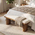 47.2 Solid Wood Upholstered Bench With Teddy Fleece Cushion End Of Bed Bench