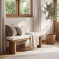 47.2 Solid Wood Upholstered Bench With Teddy Fleece Cushion End Of Bed Bench
