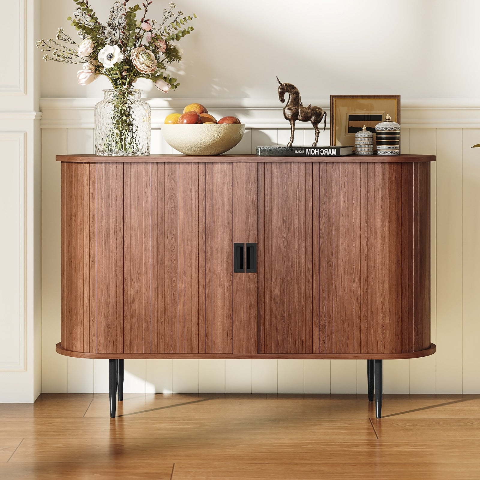 47.2 Wood Tambour Door Sideboard Storage Cabinet