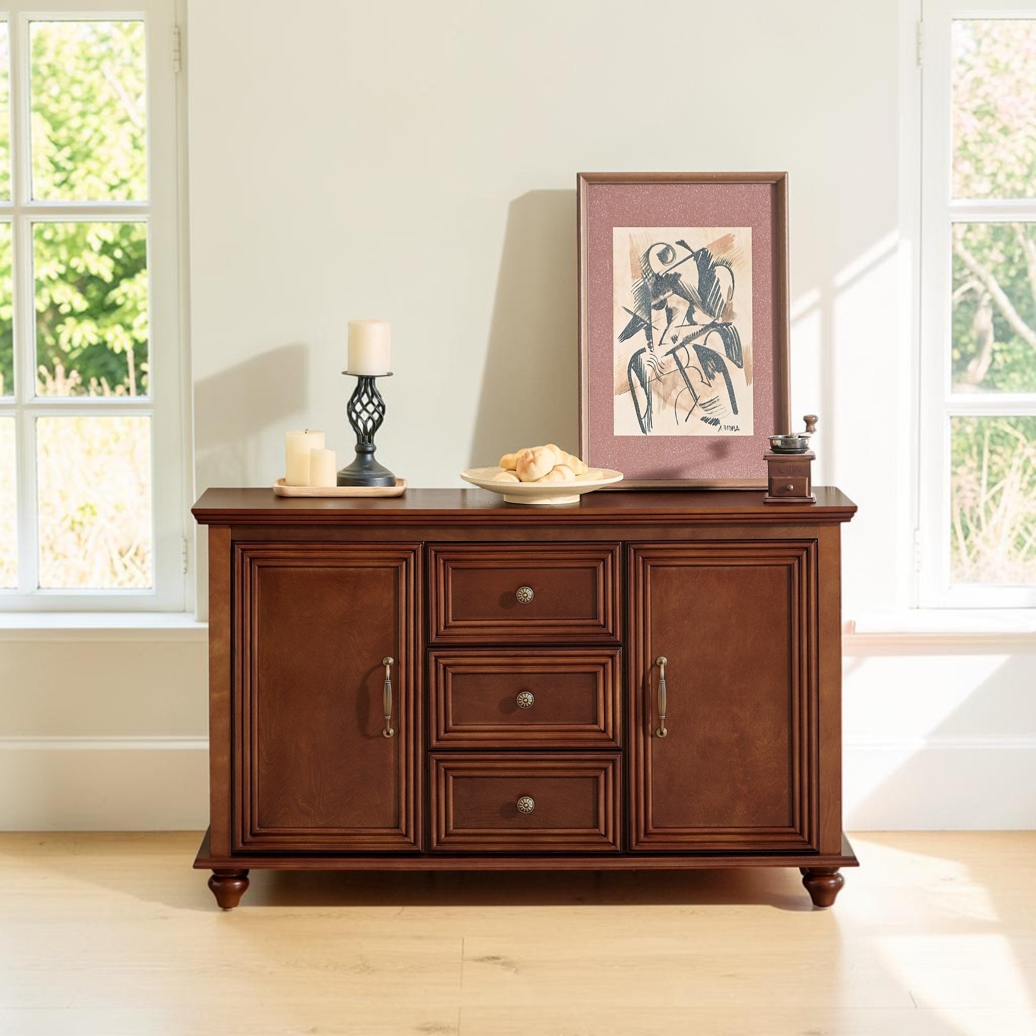 47.3 Mid Century Modern Sideboard Buffet Cabinet With 2 Doors And 3 Drawers Wood Storage Cabinet