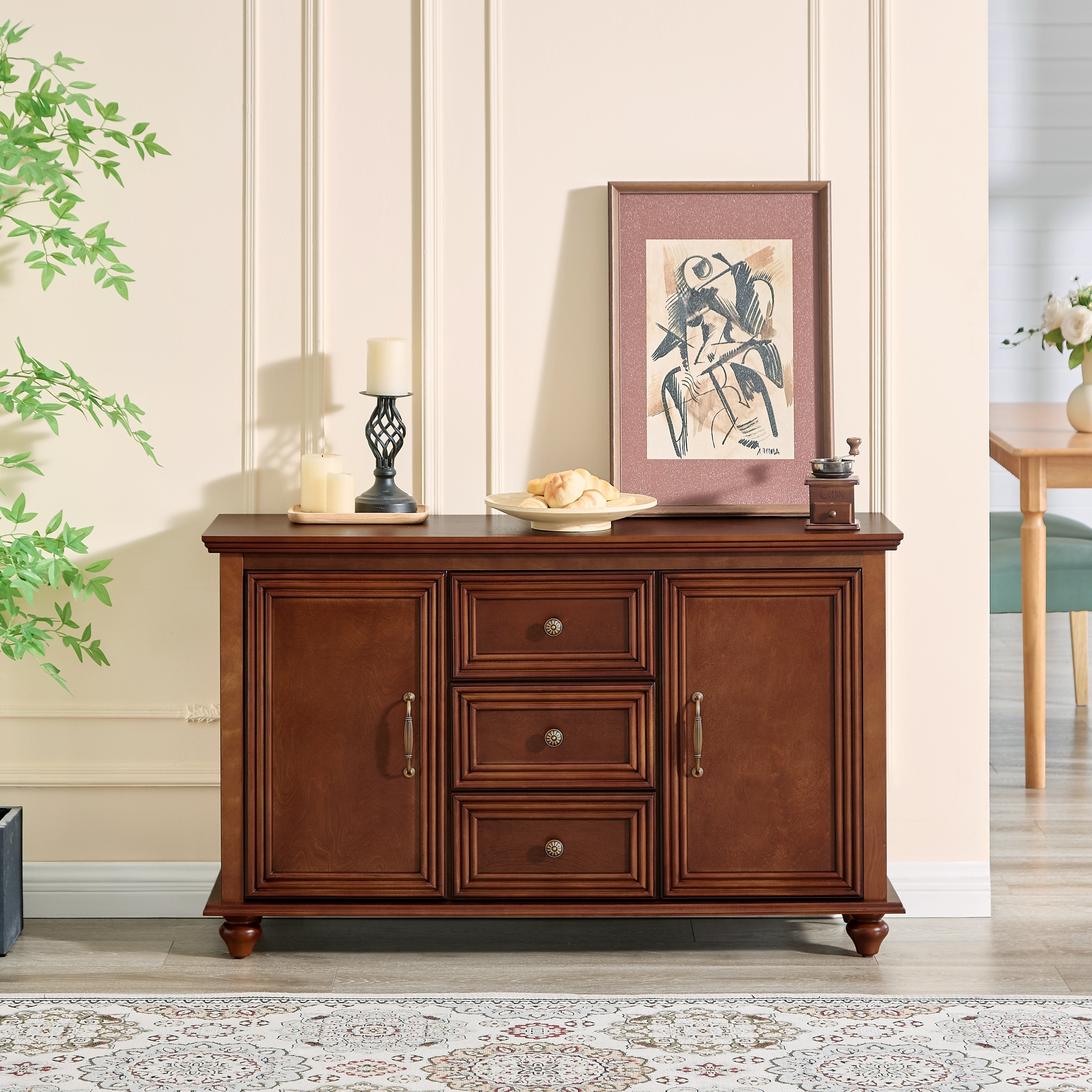 47.3 Mid Sideboard Buffet Cabinet With Storage Wood Storage Cabinet With 2 Doors And 3 Drawers Accent Console Table