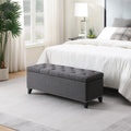 47.5 Linen Button Tufted Storage Ottoman With Safety Close Hinge