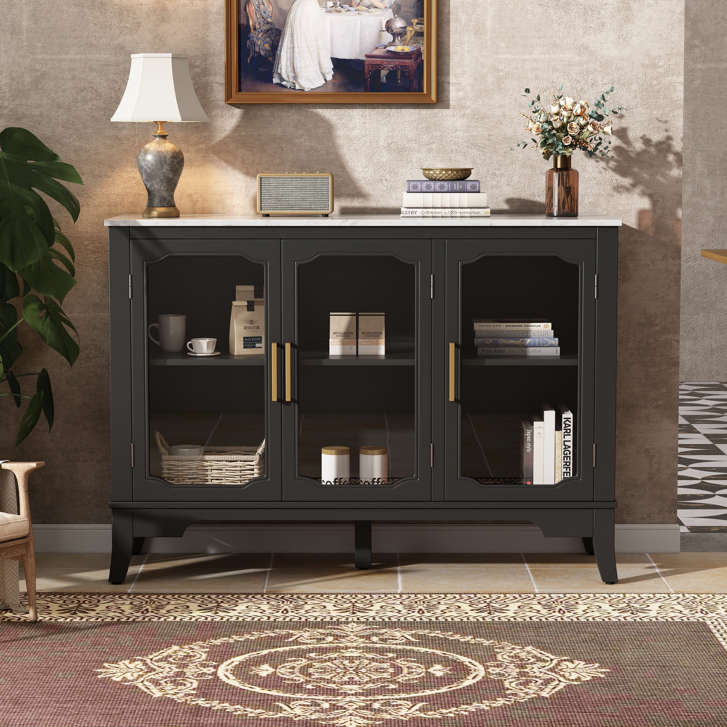 47.9 Glass Door Large Torage Cabinet For Living And Dining Room