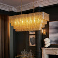 47Inch 17 Light Vintage Gold Rectangle Crystal Chandelier 4 Tier Amber Crystal Pendant Lights Kitchen Island 47In.
