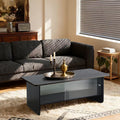 47 Black Rectangular Minimalist Coffee Table With Glass Sliding Door Storage