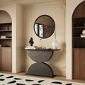 47 Double Semi Circles 3D Hammer Shaped Texture Base Wood Console Table With Led Light