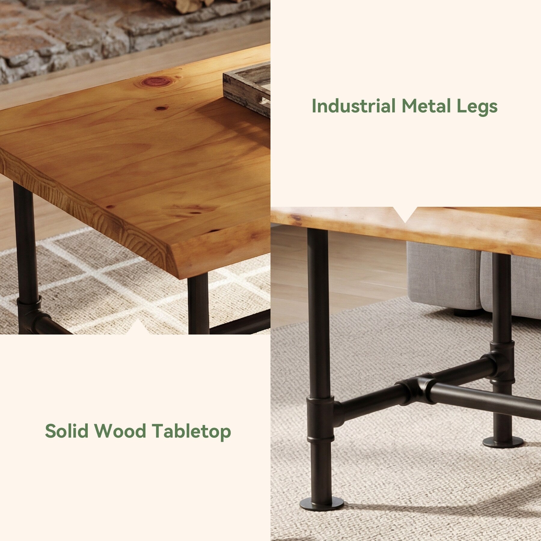 47 Farmhouse Live Edge Coffee Table With Metal Legs
