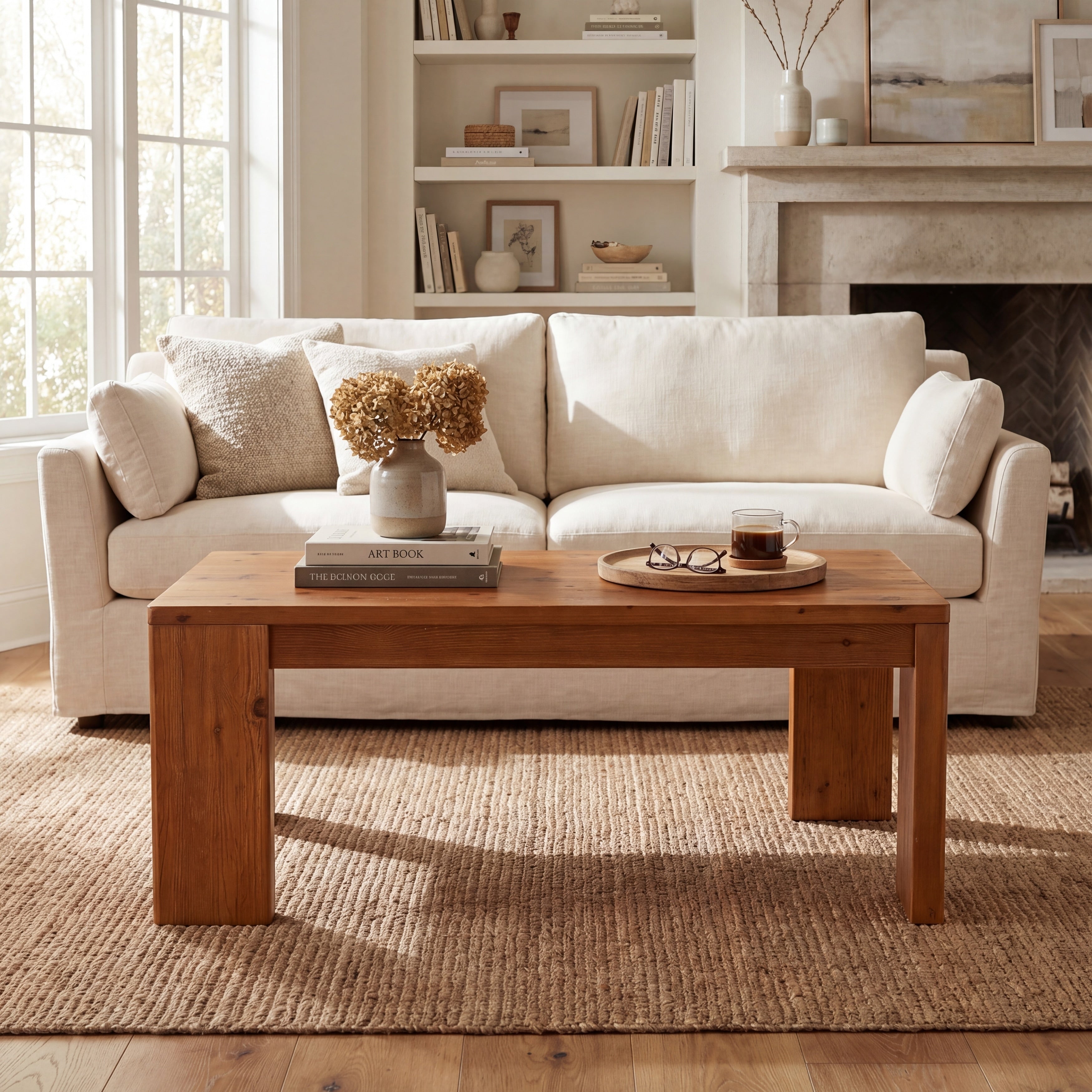 47 Farmhouse Rectangular Coffee Table With Thick Legs For Living Room