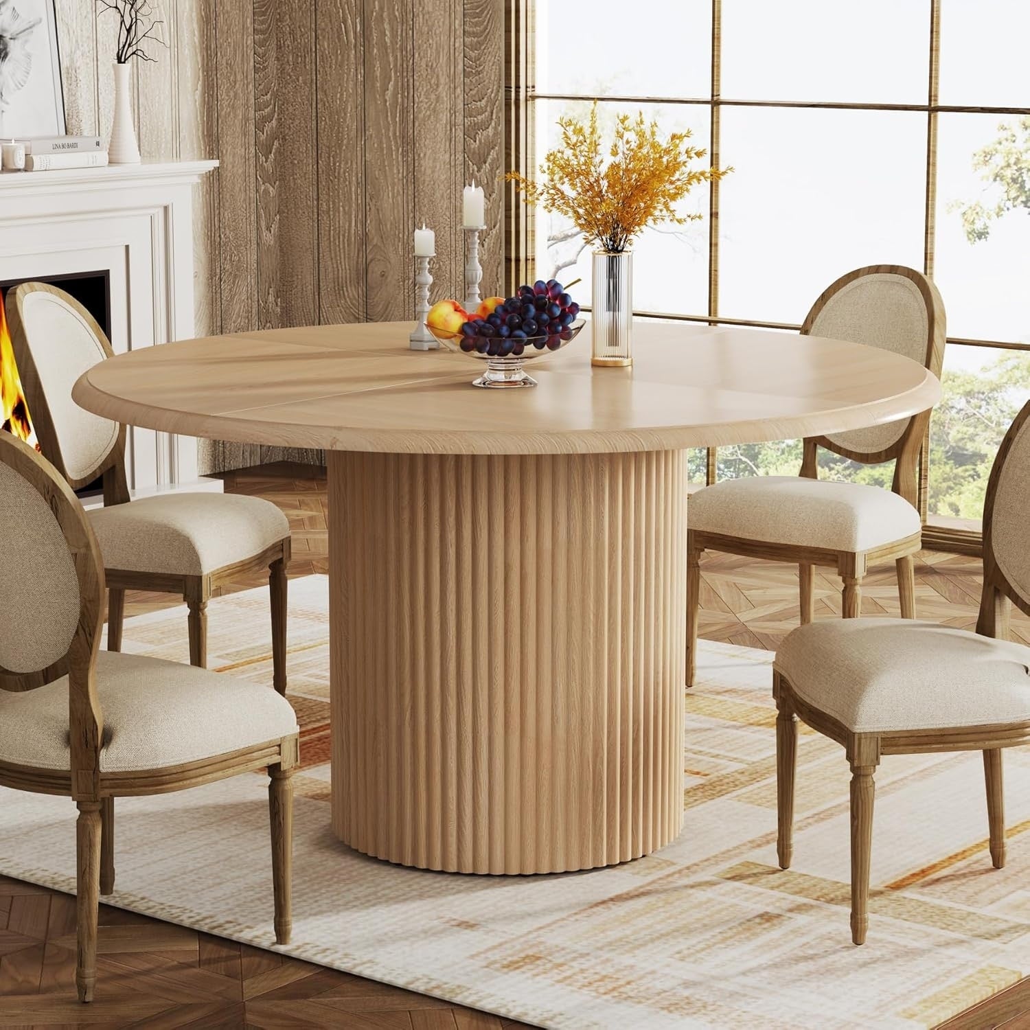 47 Farmhouse Round Dining Kitchen Table With Metal Base For 4 People
