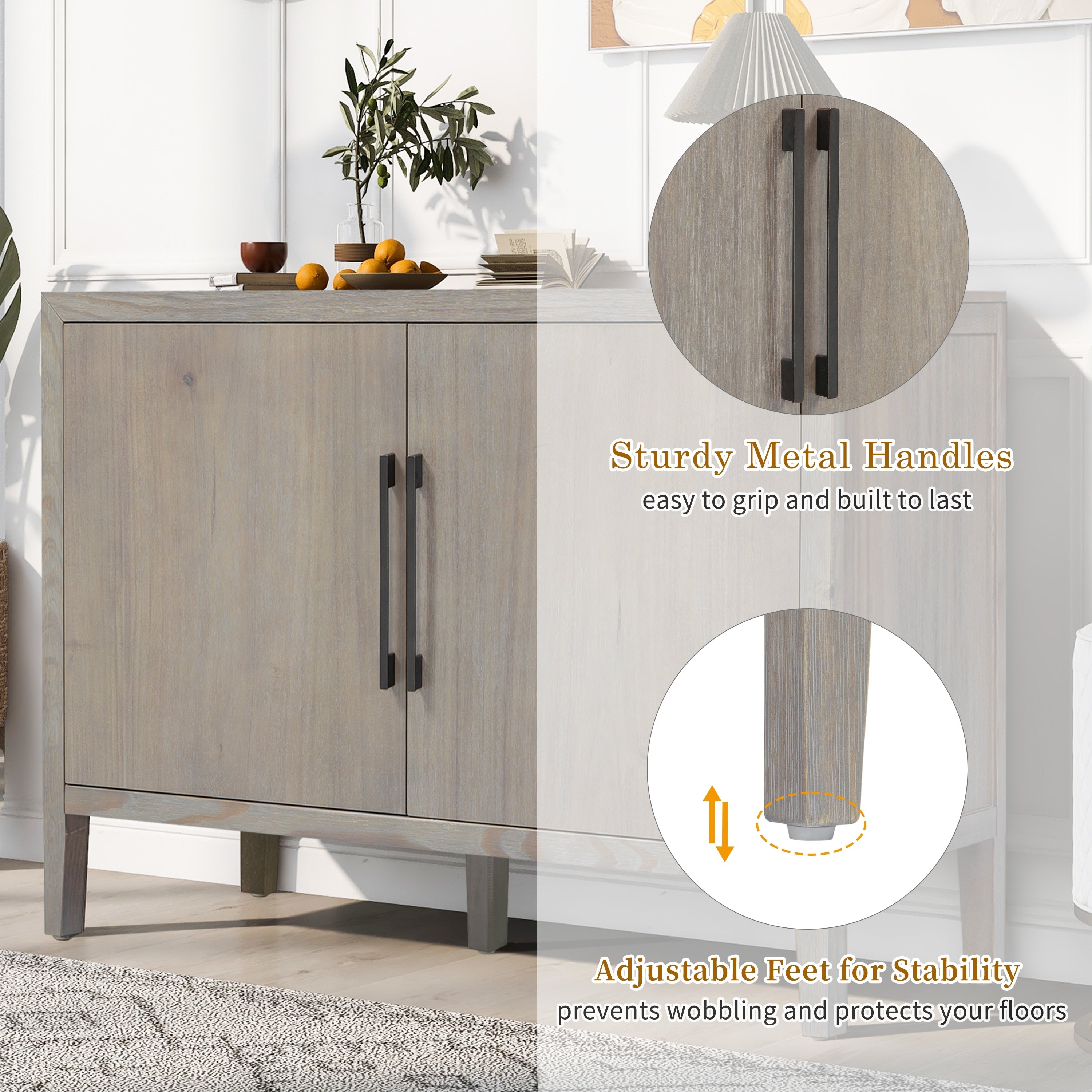 47 Farmhouse Sideboard With Adjustable Feet And 2 Doors
