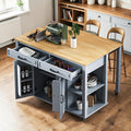 47 Kitchen Island With Extendable Dining Table Rolling Cart With Power Outlet Internal Storage Rack 2 Drawers 2 Cabinets