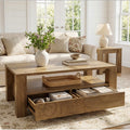 47 Large Rectangle Coffee Table With 2 Drawers Open Shelf Wood Living Room Center Tea Table
