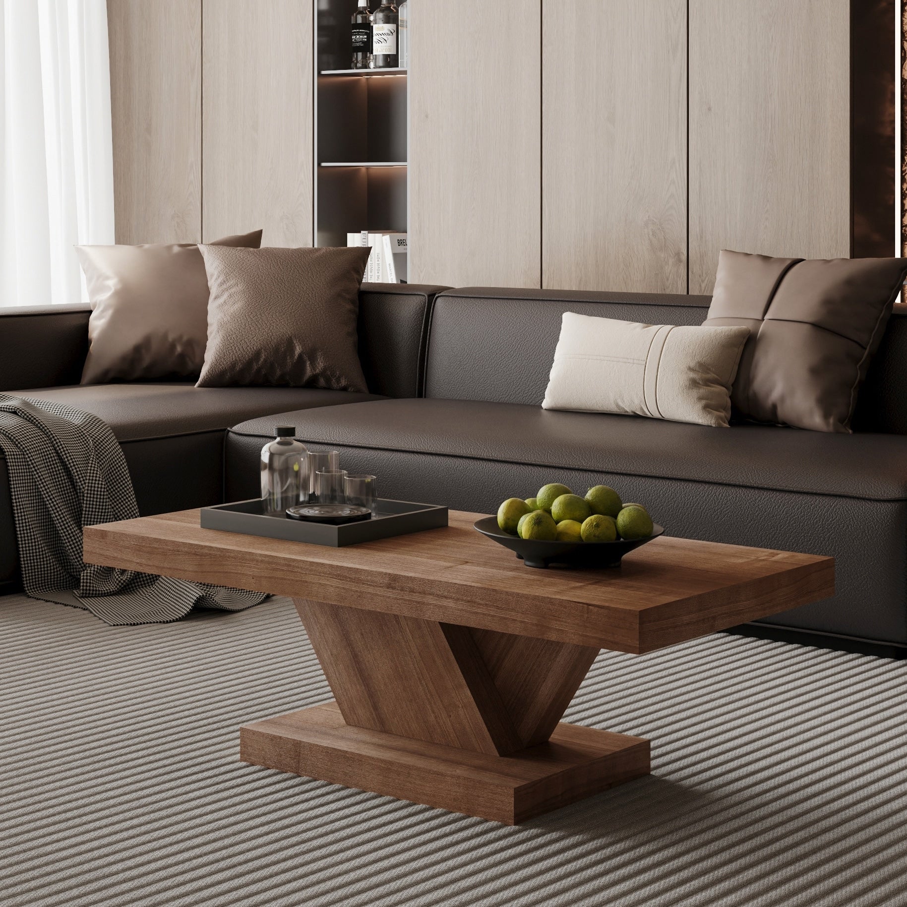 47 Modern Cross Leg Coffee Table Sturdy X Shape Design Solid Wood Veneer Large Living Room Center Table