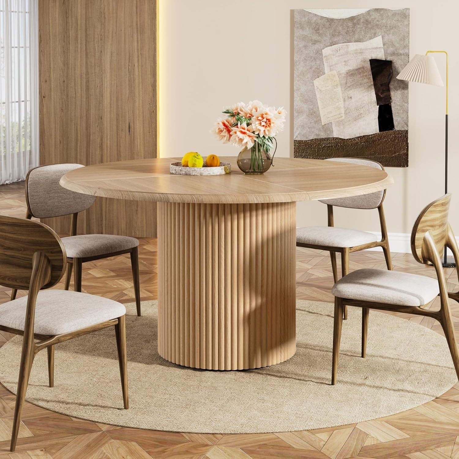 47 Modern Round Dining Dinner Table With Metal Base For 4 People