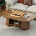 47 Oval Fluted Farmhouse Wood Coffee Table Mid Century 2 Tier With Storage Walnut