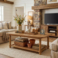 47 Rectangle Coffee Table With Storage Shlef Solid Wood Turned Leg