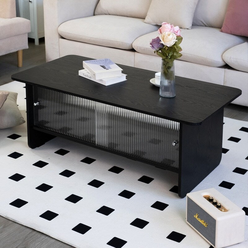47 Rectangular Coffee Table With Storage Cabinet With Glass Doors For Living Rooms