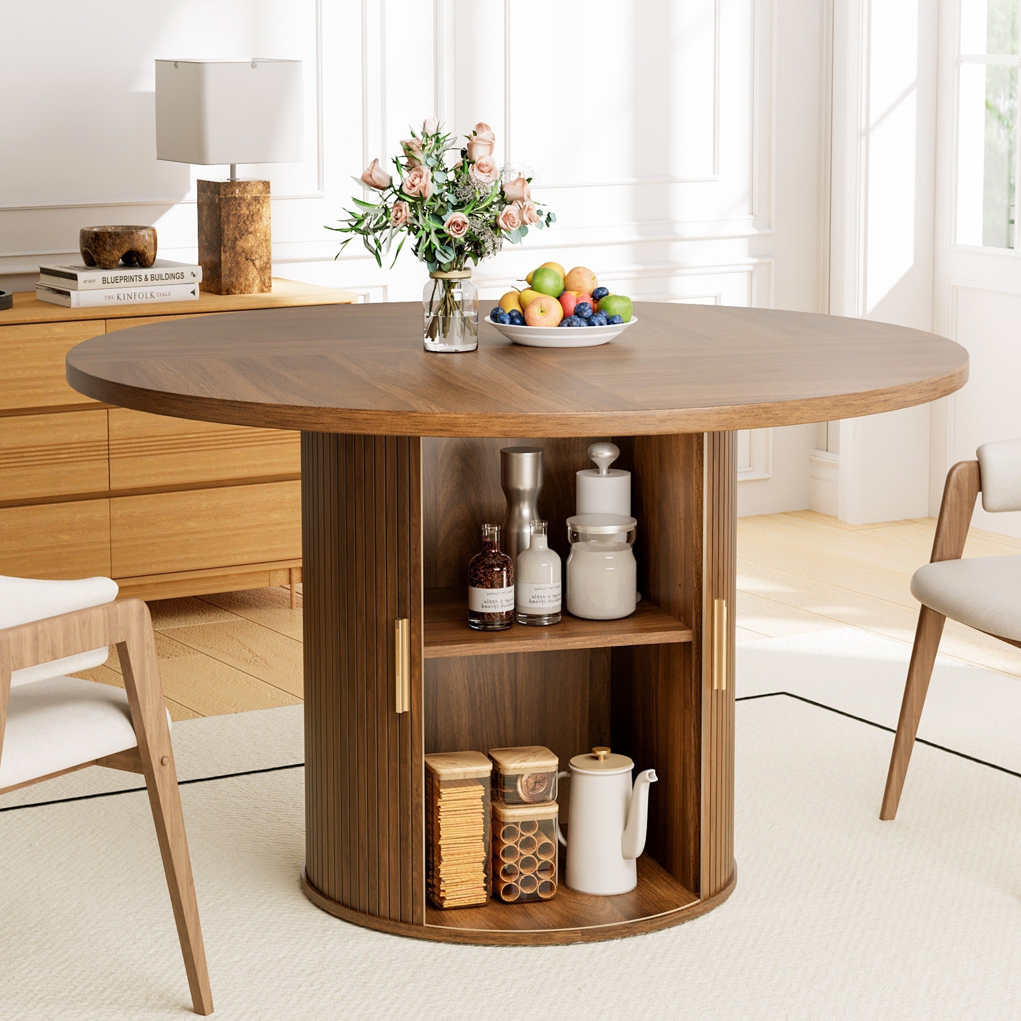 47 Round Dining Table With Storage Shelf