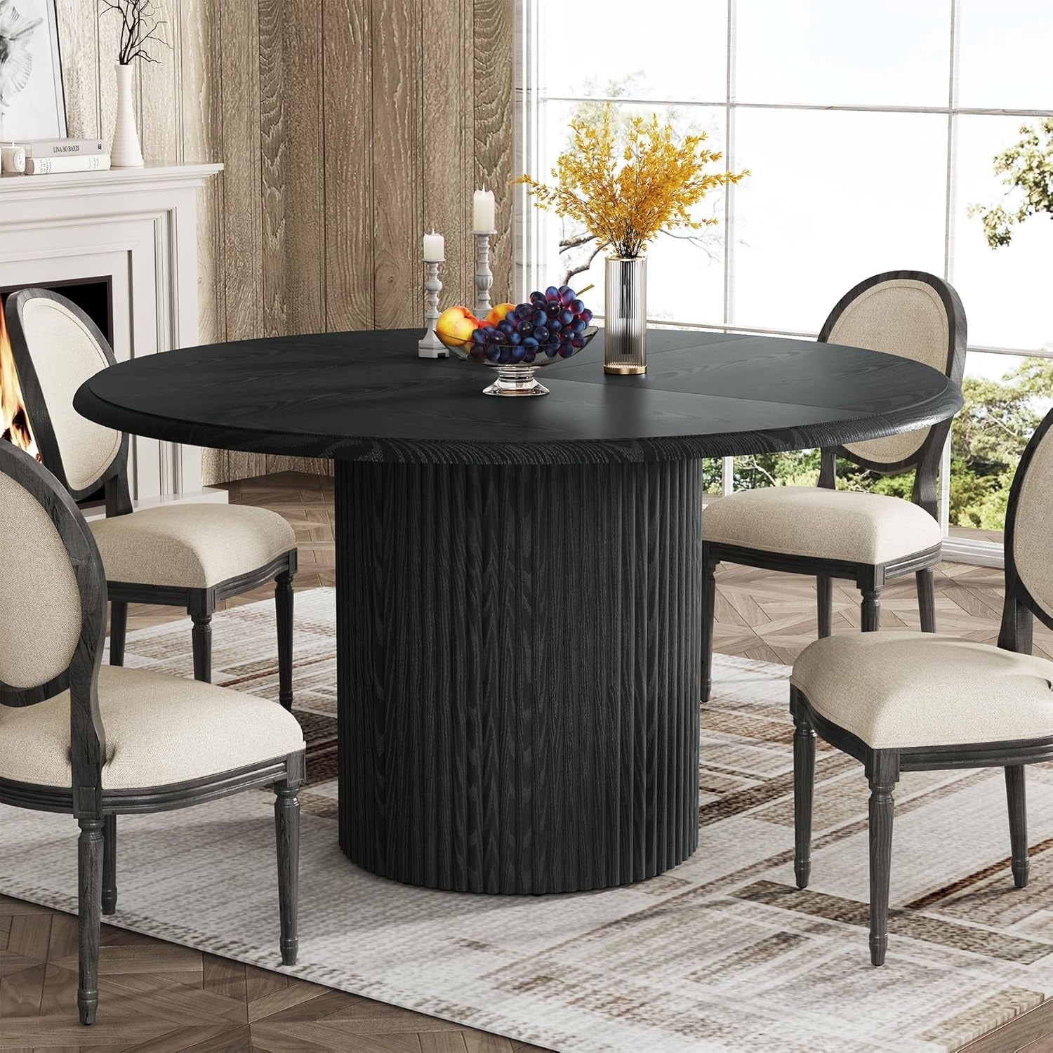47 Round Dining Table For 4 6 Modern Fluted Kitchen Dinner Table With Pedestal Base 47.2 L X 47.2 W X 29.5 H