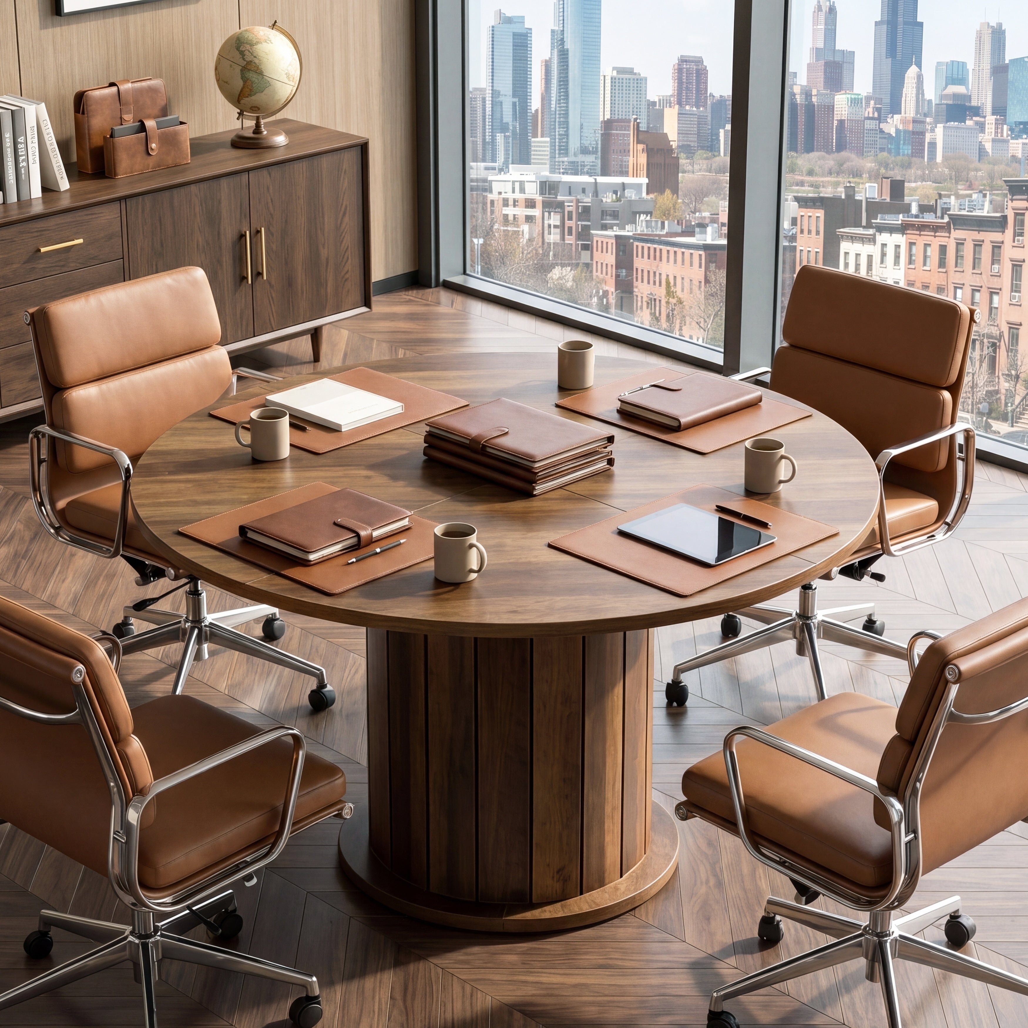 47 Rustic Round Conference Table With Wood Grain And Sturdy Base For 4 6 People 47.24 L X 47.24 W X 29.53 H