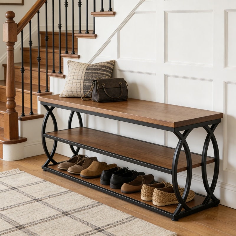 47 Shoe Storage Bench 3 Tier Wood Entryway Bench With Metal Frame
