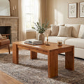 47 Solid Wood Coffee Table Farmhouse Rectangular Coffee Table With Thick Block Legs