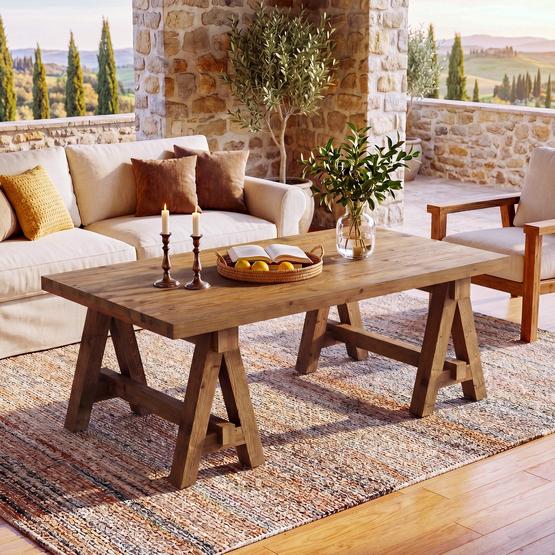 47 Solid Wood Coffee Table Rustic Farmhouse Center Table