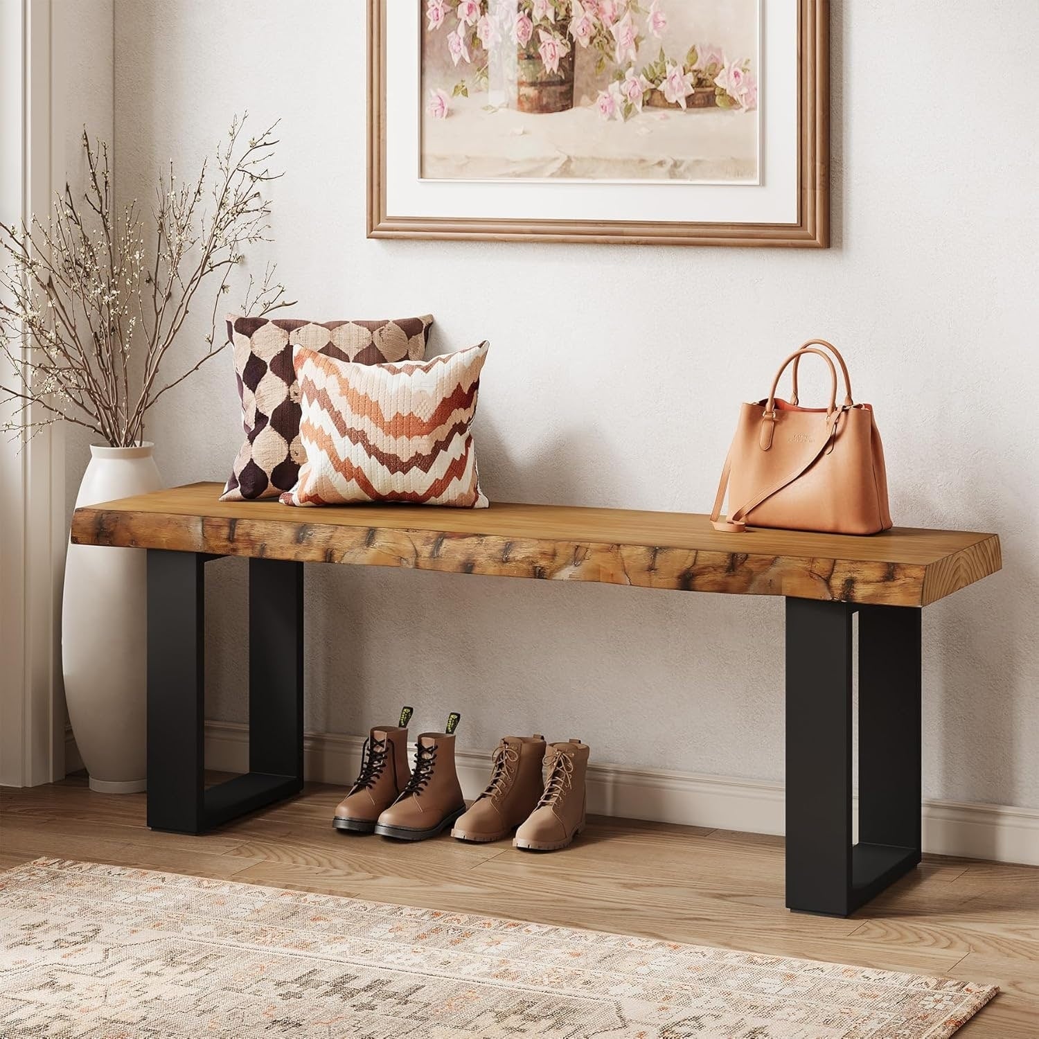 47 Solid Wood Entryway Bench Industrial Wooden Shoe Bench